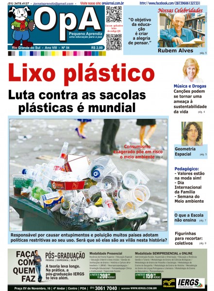 Capa do jornal O Pequeno Aprendiz Edição 084 de Maio de 2012.
