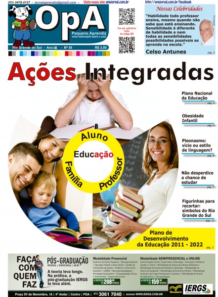 Capa do jornal O Pequeno Aprendiz Edição 088 de Stetembro de 2012.