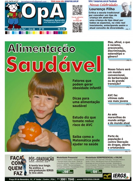 Capa do jornal O Pequeno Aprendiz Edição 090 de Novembro de 2012.