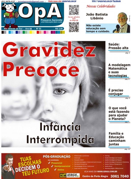 Capa do jornal O Pequeno Aprendiz Edição 093 de Abril de 2013.