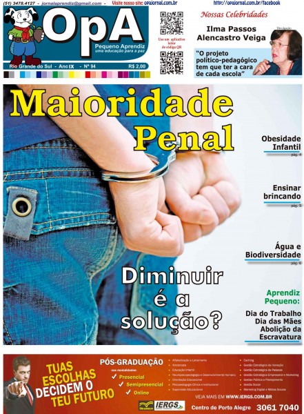 Capa do jornal O Pequeno Aprendiz Edição 094 de Maio de 2013